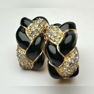 🖤Vintage Braided Enamel and CZ Clip Earrings